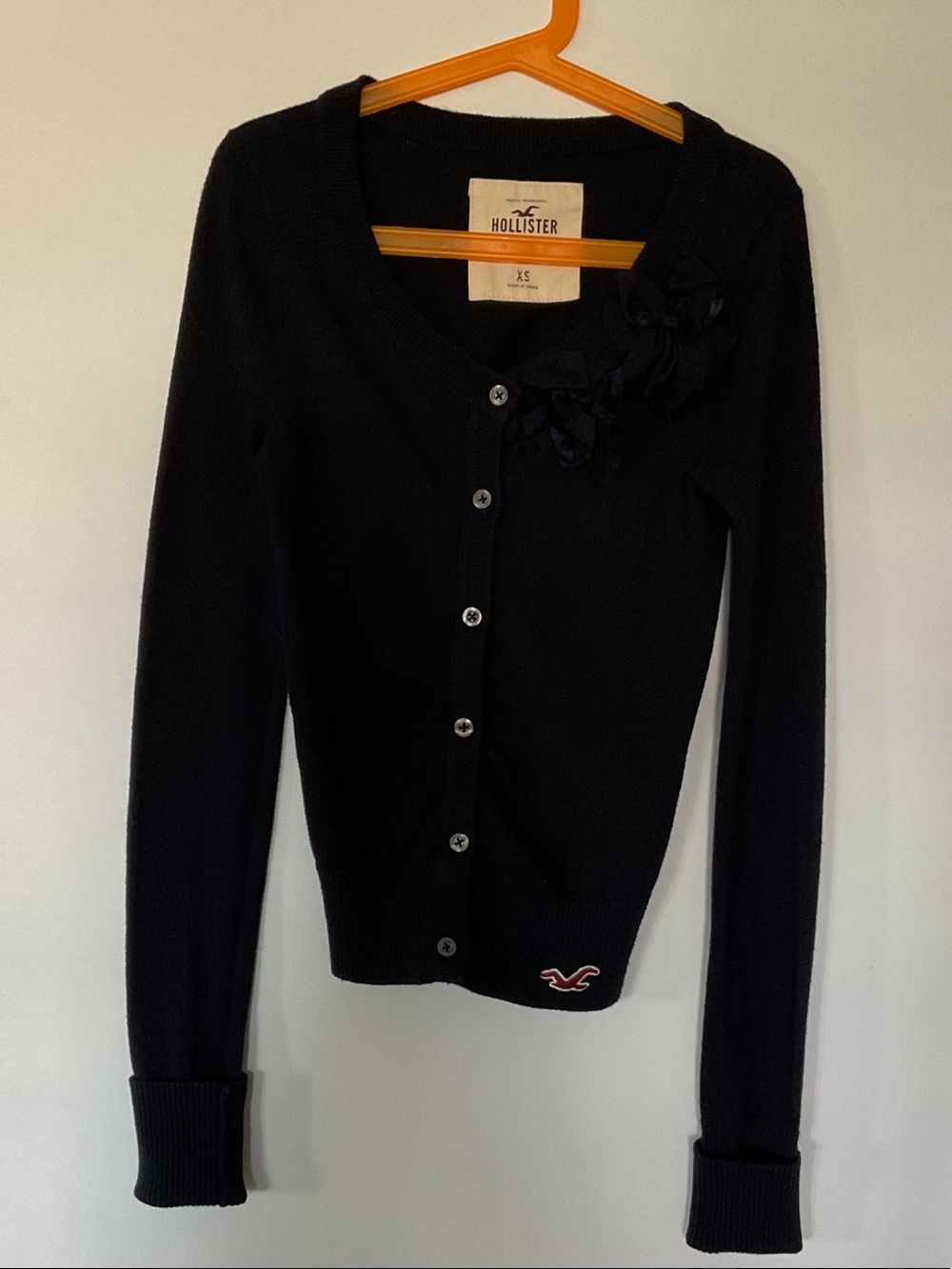 Vintage Hollister Navy Blue Floral Applique Button-Up Cardigan